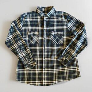 CAT Caterpillar Shirt Long Sleeve Plaid Button Down Workwear Blue Green Size XL